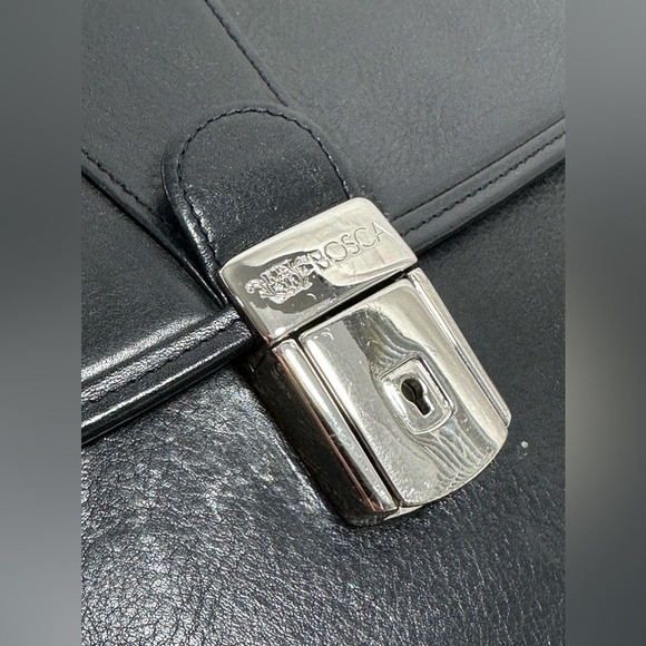 Vintage BOSCA double gusset black leather briefcase with shoulder strap - Picture 9 of 14